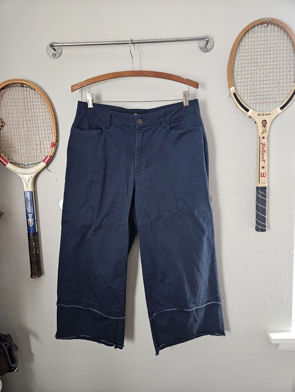 Frye Nightfall Navy Wide Leg Raw Hem Boho Cropped Capri Pants Size 12